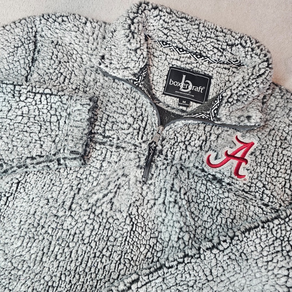 BOXERCRAFT Alabama Crimson Tide Women M Gray Sherpa 1/4 Zip Pullover Hoodie